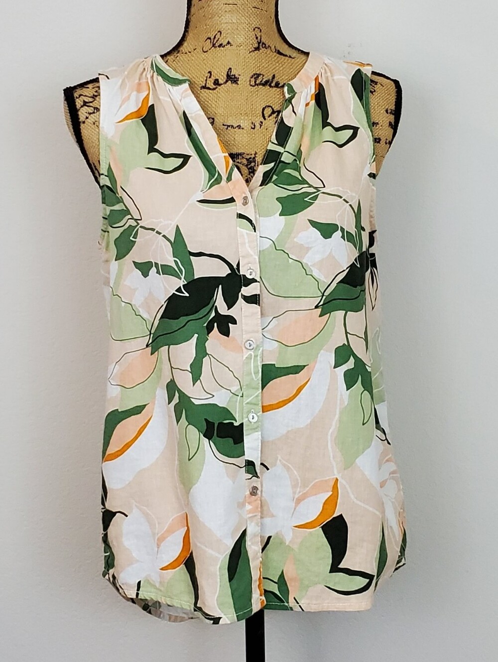 Nicole Miller Linen Blend Sleeveless Top Sz S